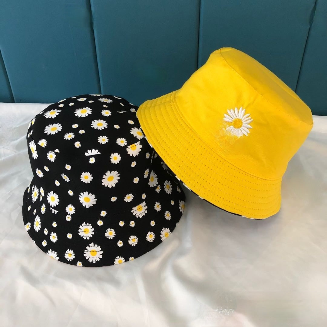 Daisy Embroidery Reversible Beach Bucket Hats