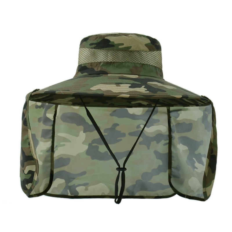 KINIJA Summer Camouflage Large Brim Removable Shawl Bucket Hat