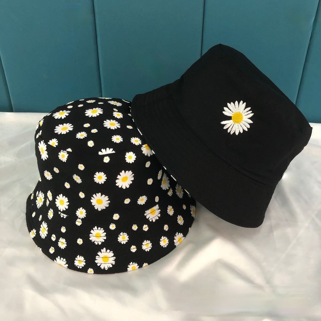 Daisy Embroidery Reversible Beach Bucket Hats