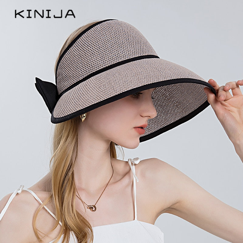 KINIJA Summer Large Brim Floppy Visor Straw Hat
