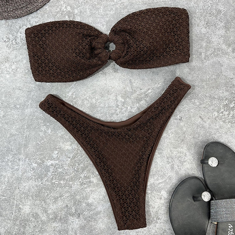 PARA PRAIA Sexy High Cut Strapless Ring Brazilian Bikini