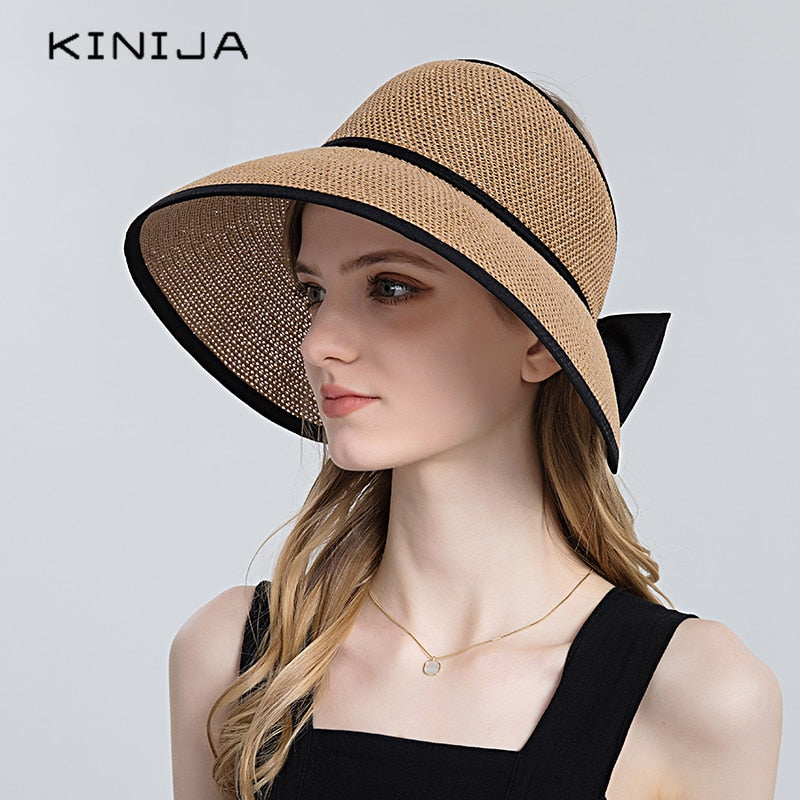 KINIJA Summer Large Brim Floppy Visor Straw Hat