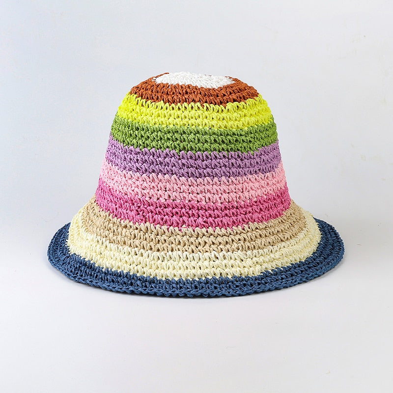 Ladies Rainbow Striped Hand Crochet Bucket Hat
