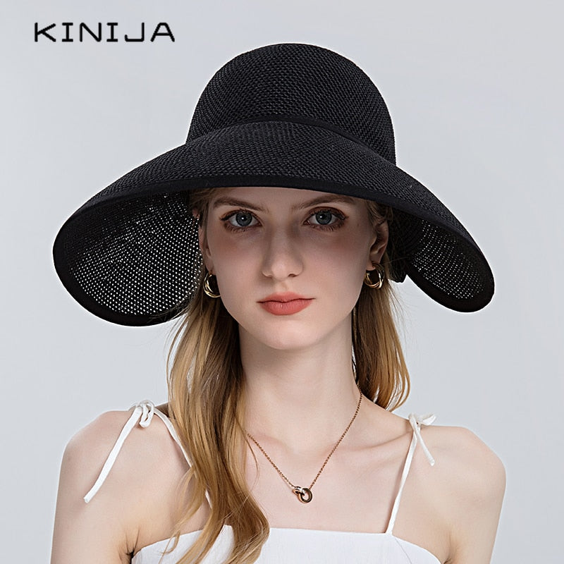 KINIJA Summer Large Brim Floppy Visor Straw Hat