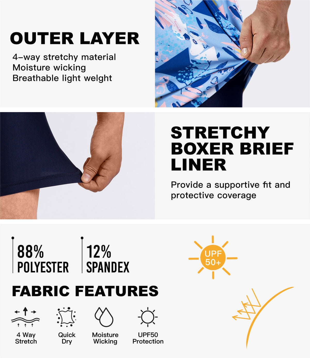 SURFCUZ Mens Swimming Trunks with Compression Liner