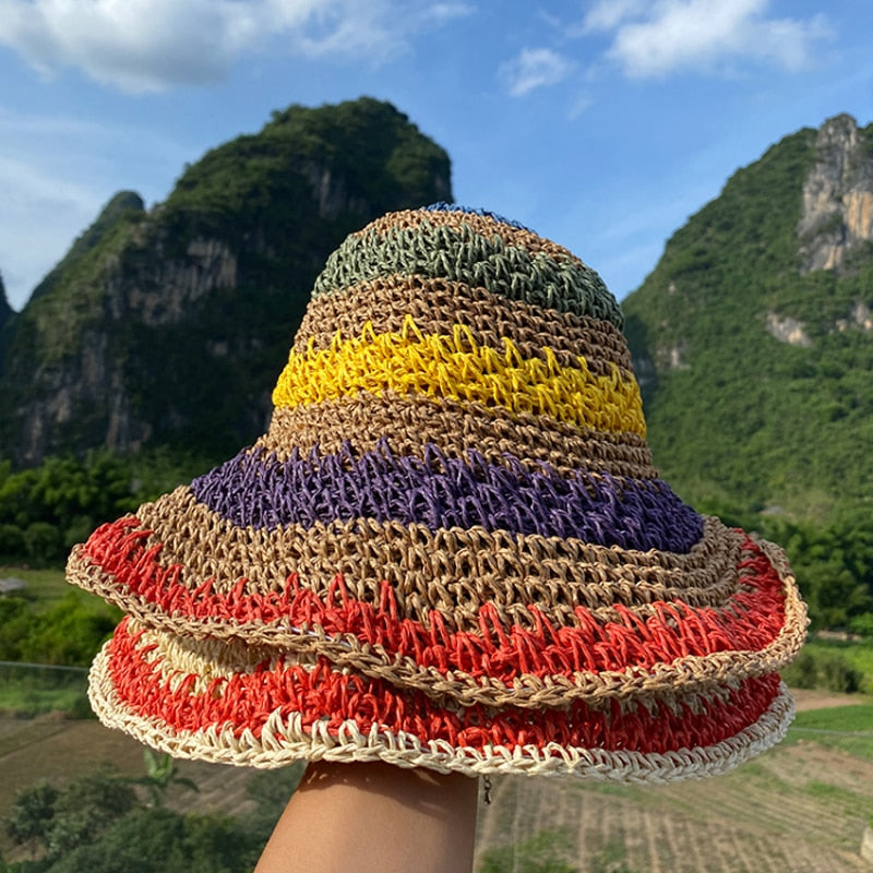 Ladies Rainbow Striped Hand Crochet Bucket Hat