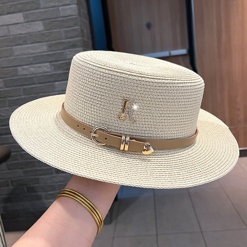 Metal R Letter Buckle Straw Hat