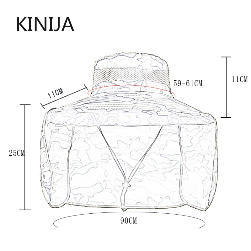 KINIJA Summer Camouflage Large Brim Removable Shawl Bucket Hat
