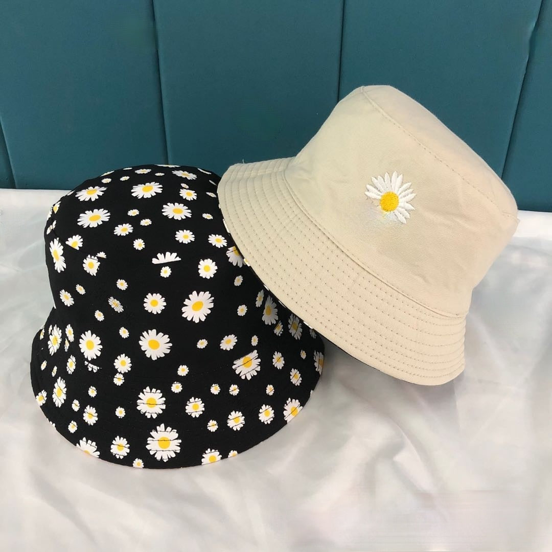 Daisy Embroidery Reversible Beach Bucket Hats