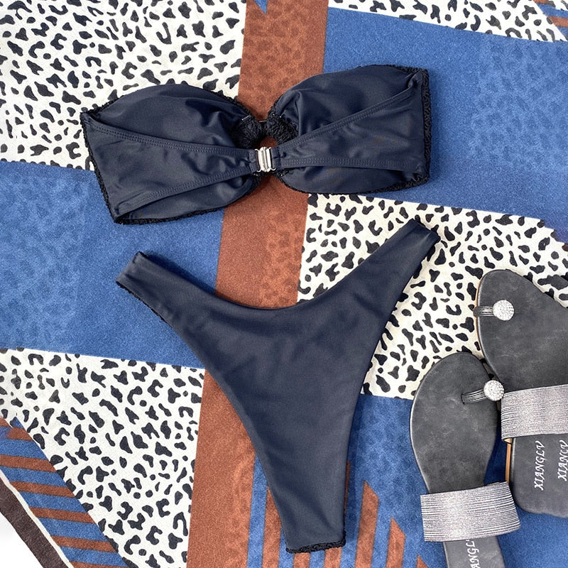 PARA PRAIA Sexy High Cut Strapless Ring Brazilian Bikini