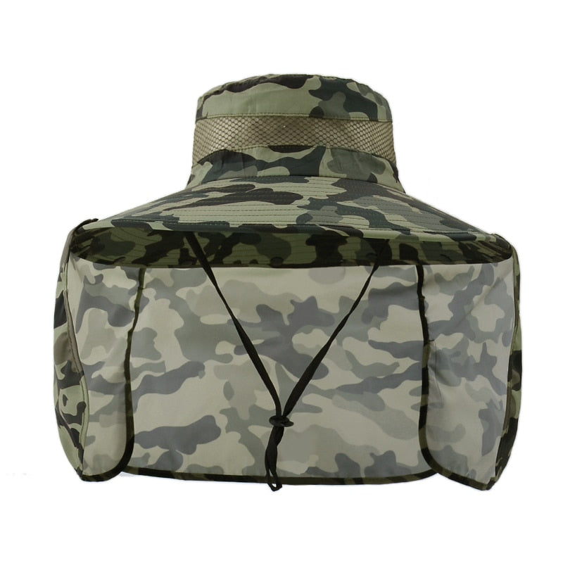 KINIJA Summer Camouflage Large Brim Removable Shawl Bucket Hat